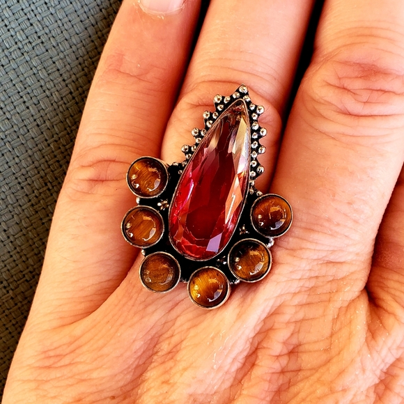 New Bi-Color Tourmaline & Tiger Eye 925 Silver Ring. - Picture 11 of 15